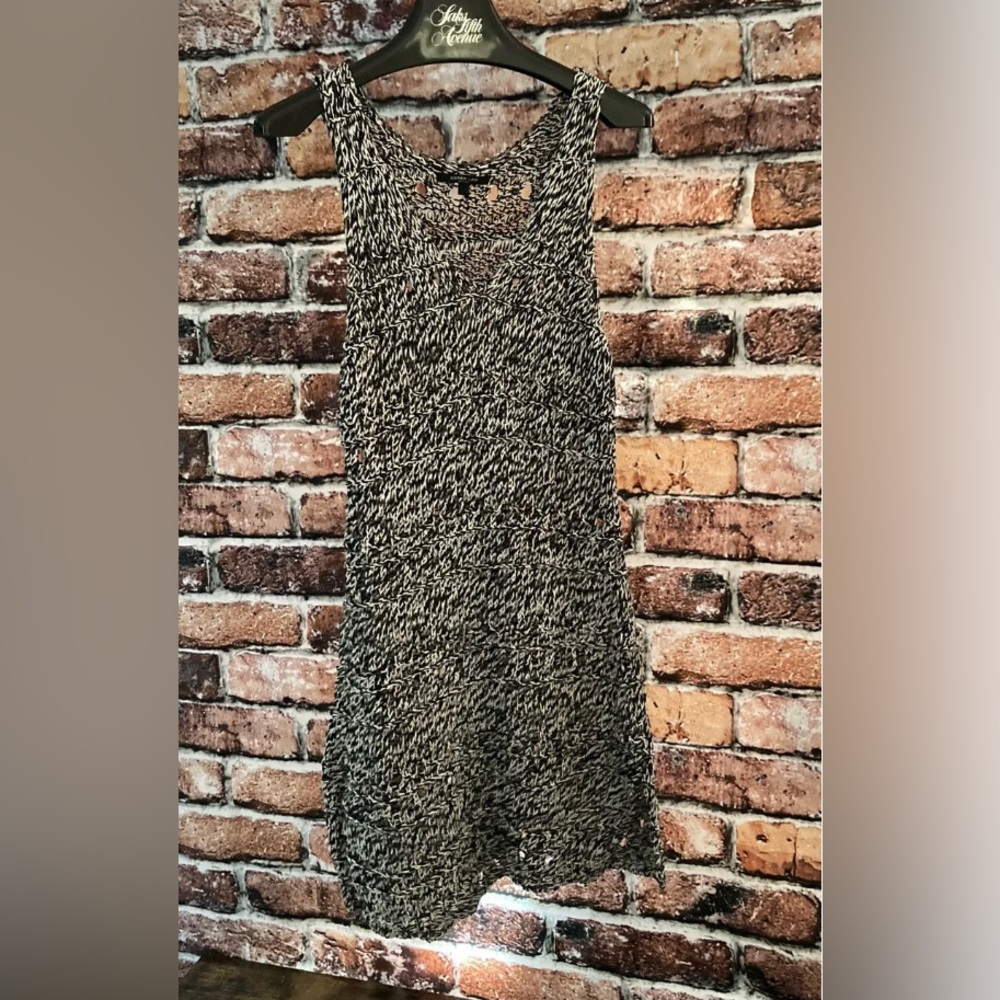 RARE Derek Lam Black White Open Knit Sleeveless Sweater Dress Side Slits Size S